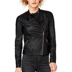 Benetton Black Leather Moto Jacket